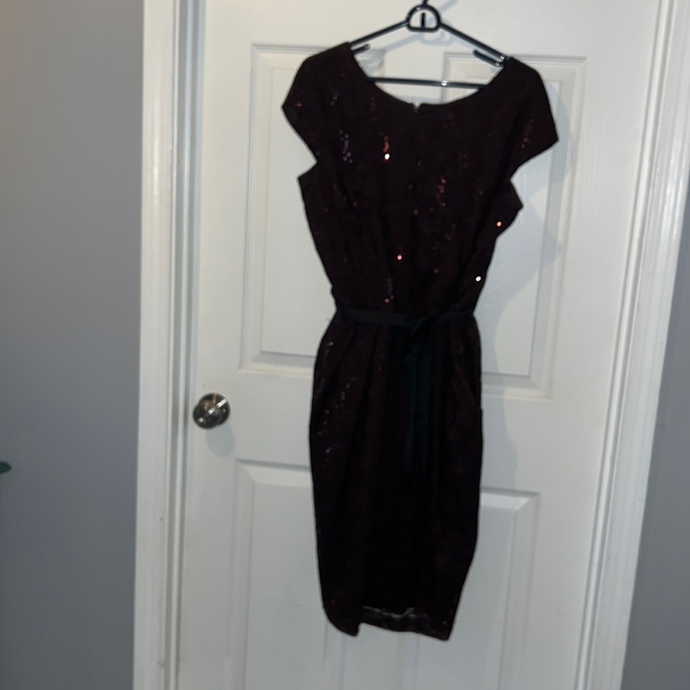 Lace overlay dark purple dress. Sequin detail. Size 16.
